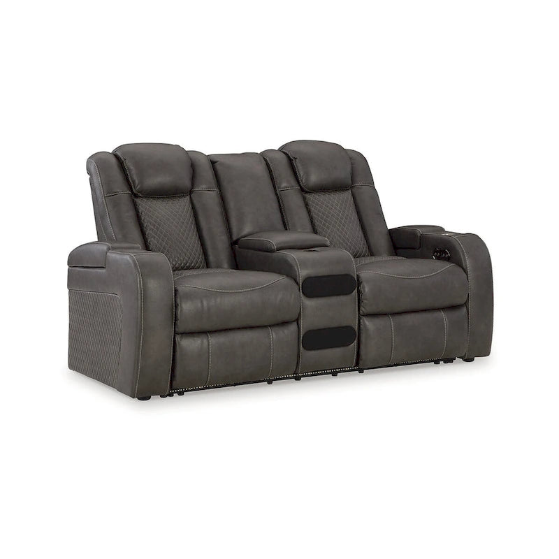 Causeuse inclinable électrique Shadow/Sapphire en similicuir avec console et lumières LED – 2 places