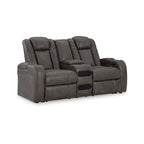 Causeuse inclinable électrique Shadow/Sapphire en similicuir avec console et lumières LED – 2 places