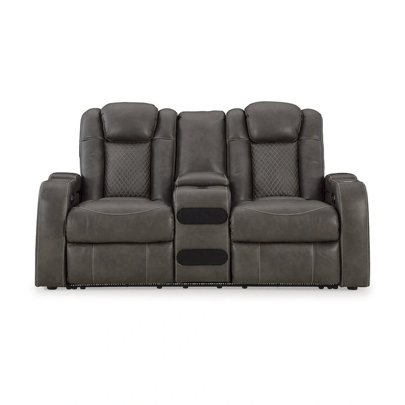 Causeuse inclinable électrique Shadow/Sapphire en similicuir avec console et lumières LED – 2 places