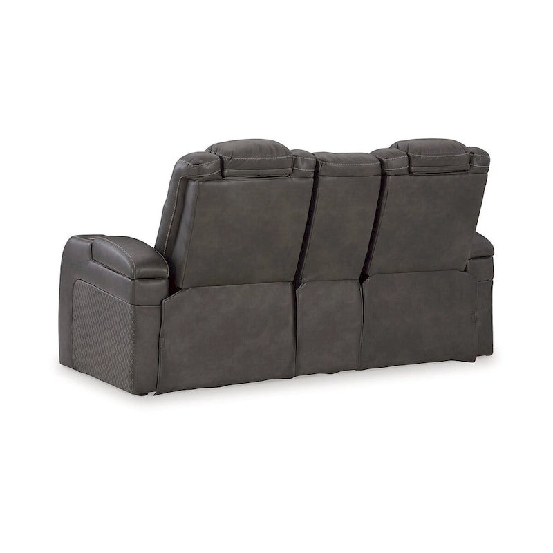 Causeuse inclinable électrique Shadow/Sapphire en similicuir avec console et lumières LED – 2 places
