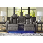 Causeuse inclinable électrique Shadow/Sapphire en similicuir avec console et lumières LED – 2 places