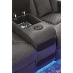 Causeuse inclinable électrique Shadow/Sapphire en similicuir avec console et lumières LED – 2 places