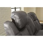 Causeuse inclinable électrique Shadow/Sapphire en similicuir avec console et lumières LED – 2 places