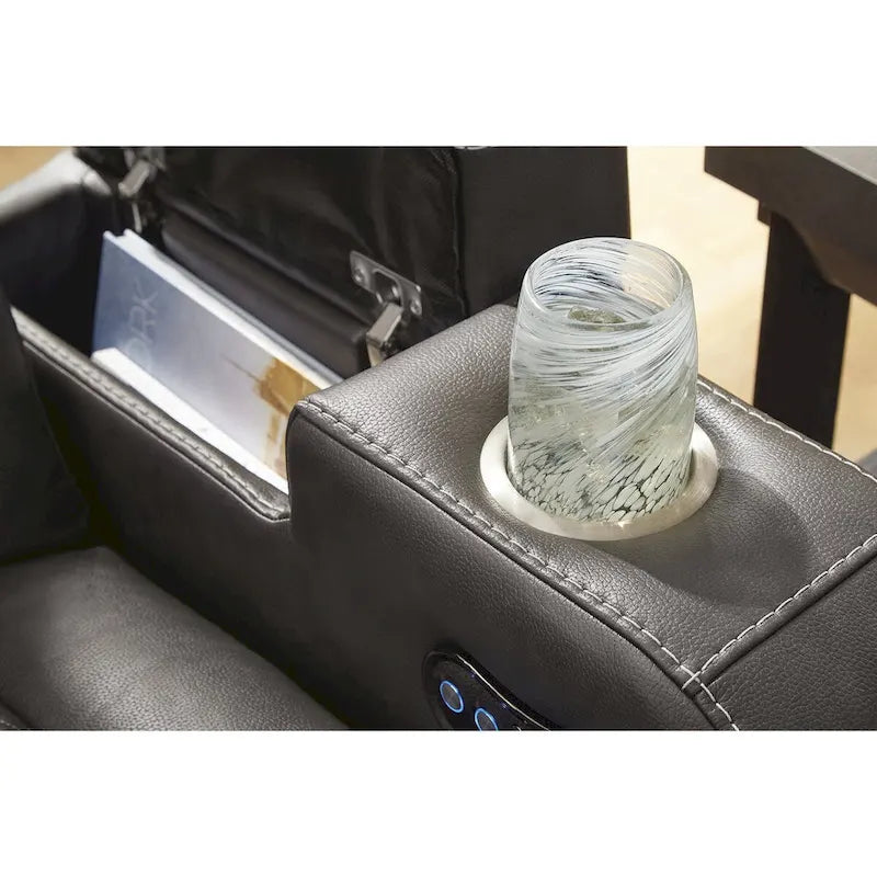 Causeuse inclinable électrique Shadow/Sapphire en similicuir avec console et lumières LED – 2 places