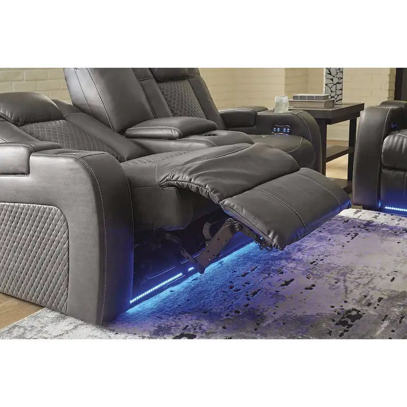 Causeuse inclinable électrique Shadow/Sapphire en similicuir avec console et lumières LED – 2 places
