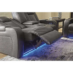 Causeuse inclinable électrique Shadow/Sapphire en similicuir avec console et lumières LED – 2 places