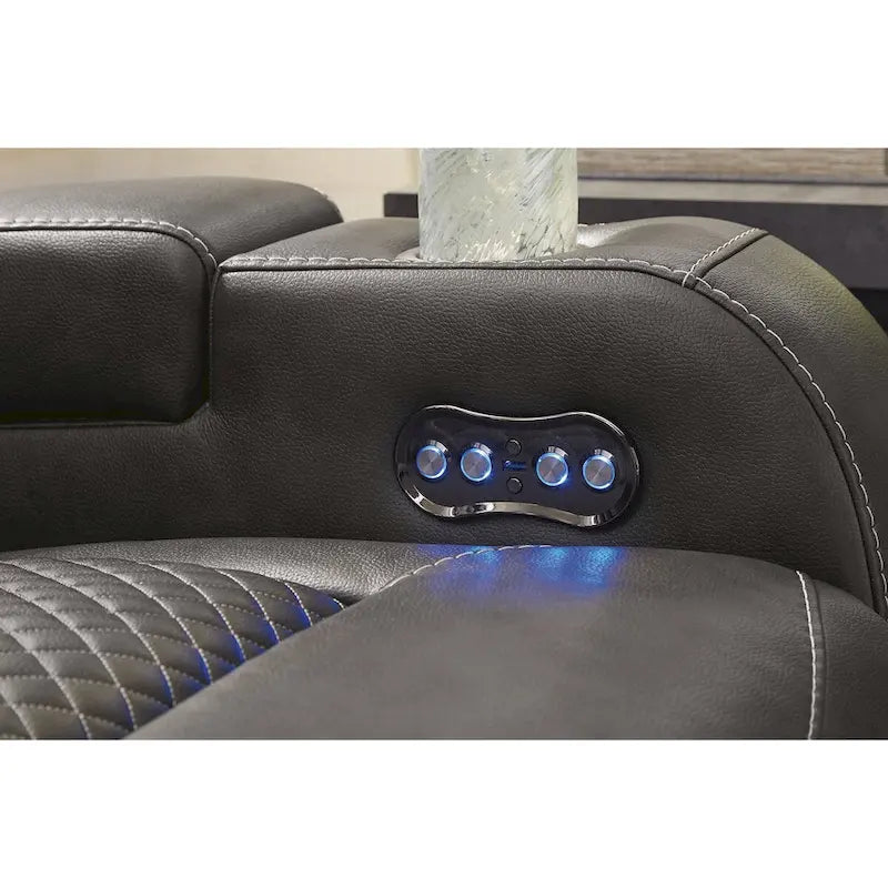 Causeuse inclinable électrique Shadow/Sapphire en similicuir avec console et lumières LED – 2 places