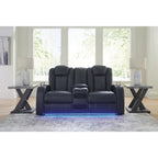 Causeuse inclinable électrique Shadow/Sapphire en similicuir avec console et lumières LED – 2 places