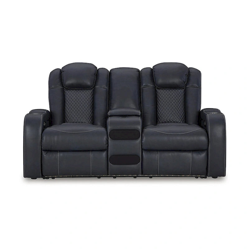 Causeuse inclinable électrique Shadow/Sapphire en similicuir avec console et lumières LED – 2 places