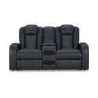 Causeuse inclinable électrique Shadow/Sapphire en similicuir avec console et lumières LED – 2 places
