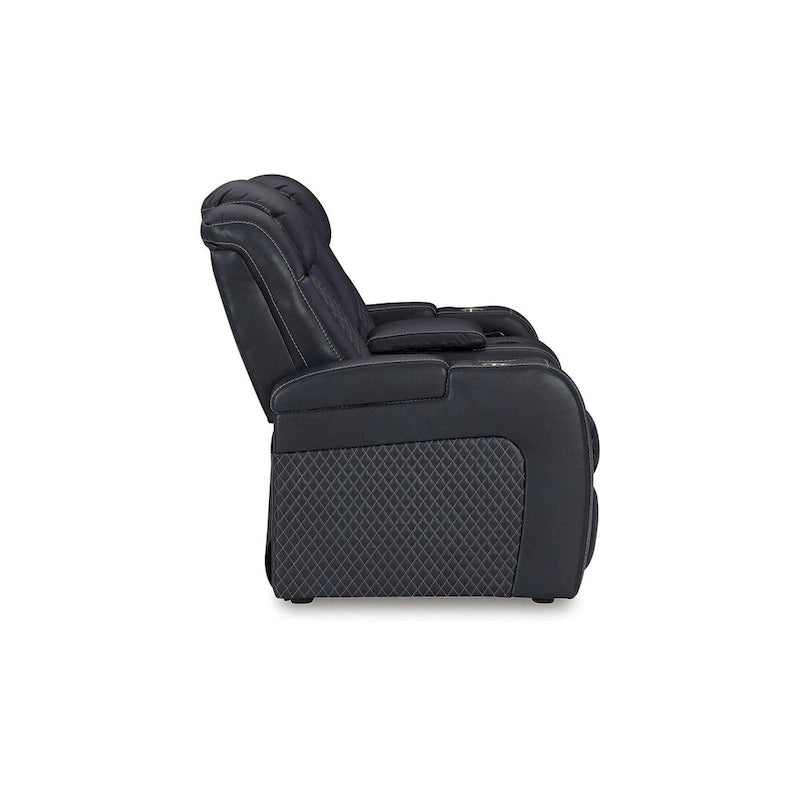 Causeuse inclinable électrique Shadow/Sapphire en similicuir avec console et lumières LED – 2 places