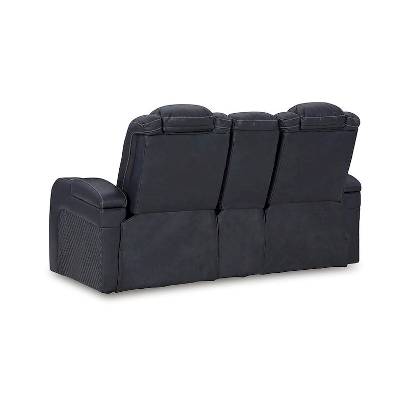 Causeuse inclinable électrique Shadow/Sapphire en similicuir avec console et lumières LED – 2 places