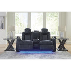 Causeuse inclinable électrique Shadow/Sapphire en similicuir avec console et lumières LED – 2 places