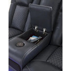 Causeuse inclinable électrique Shadow/Sapphire en similicuir avec console et lumières LED – 2 places