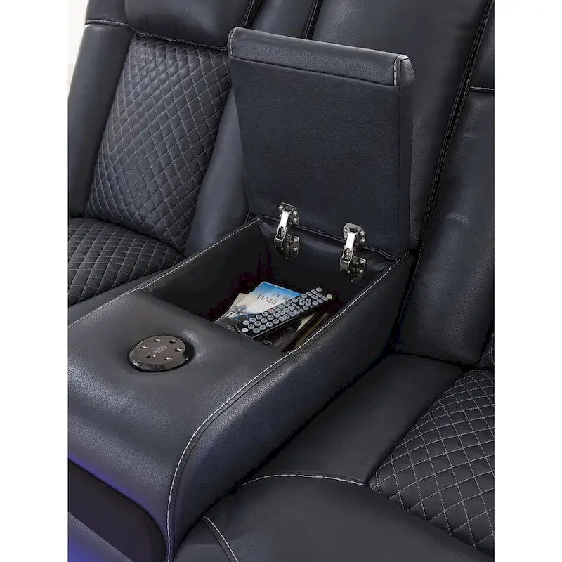 Causeuse inclinable électrique Shadow/Sapphire en similicuir avec console et lumières LED – 2 places