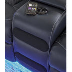 Causeuse inclinable électrique Shadow/Sapphire en similicuir avec console et lumières LED – 2 places