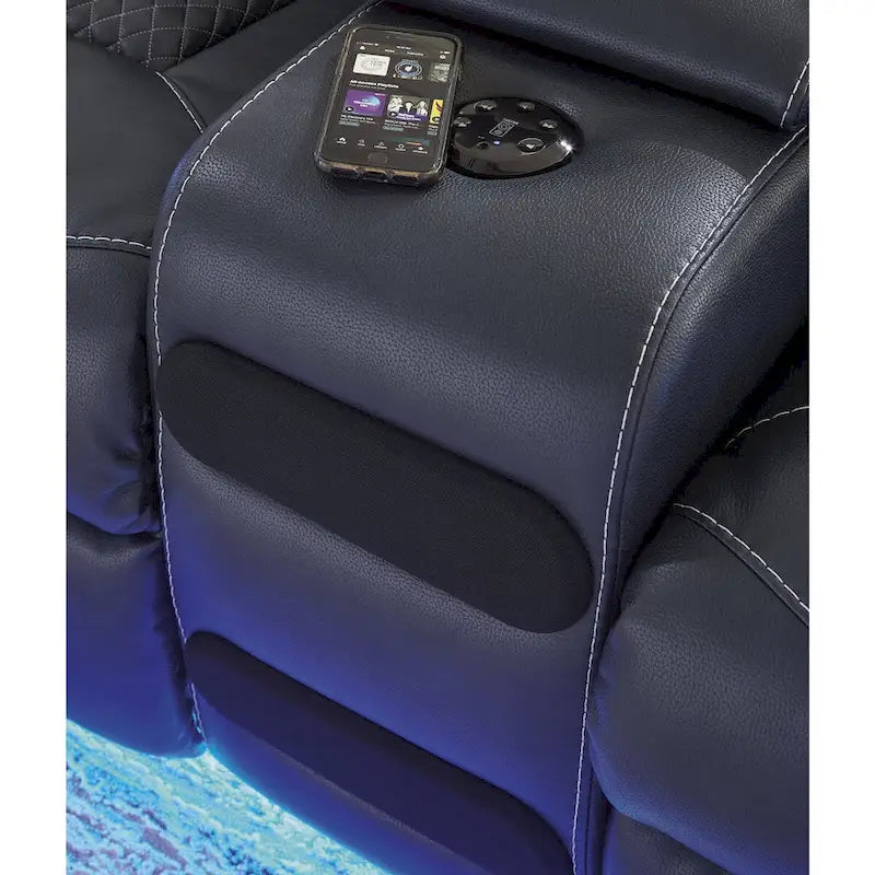 Causeuse inclinable électrique Shadow/Sapphire en similicuir avec console et lumières LED – 2 places