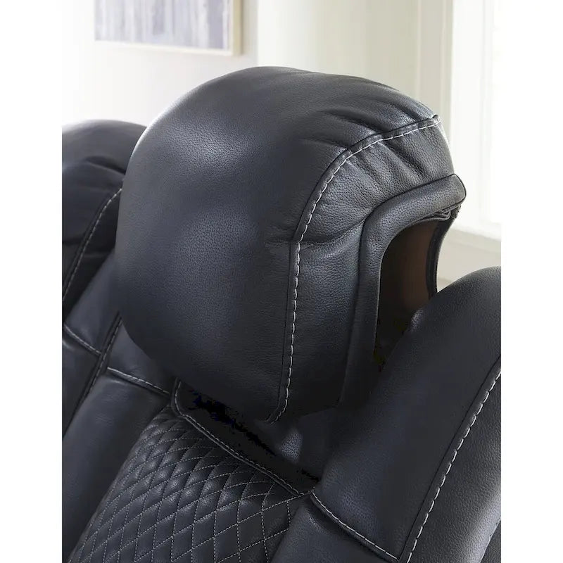 Causeuse inclinable électrique Shadow/Sapphire en similicuir avec console et lumières LED – 2 places