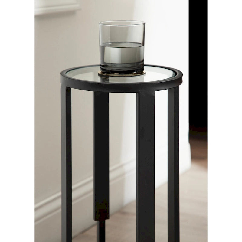 Table d'appoint ronde en verre trempé noir avec pieds métalliques étagés – Une unité