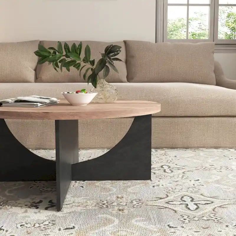 Table basse ronde en bois naturel avec pieds croisés – 2 tailles