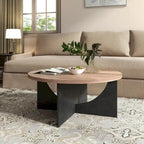 Table basse ronde en bois naturel avec pieds croisés – 2 tailles