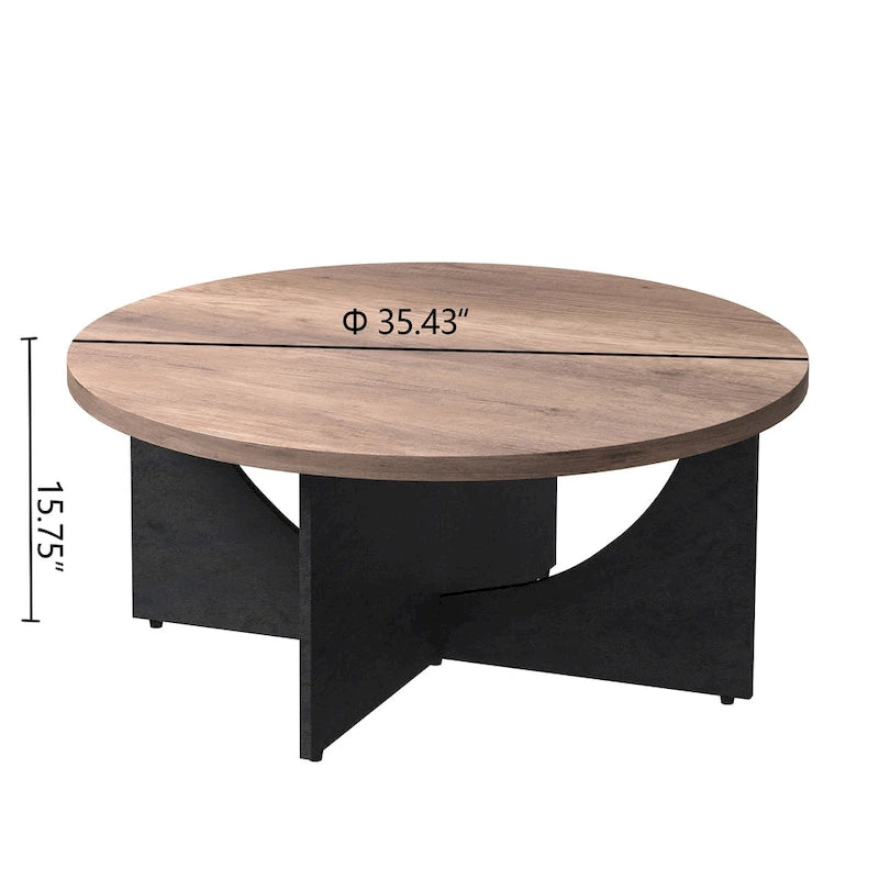 Table basse ronde en bois naturel avec pieds croisés – 2 tailles