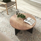 Table basse ronde en bois naturel avec pieds croisés – 2 tailles