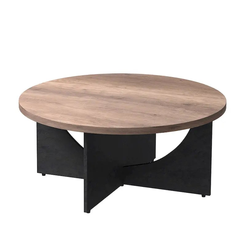 Table basse ronde en bois naturel avec pieds croisés – 2 tailles