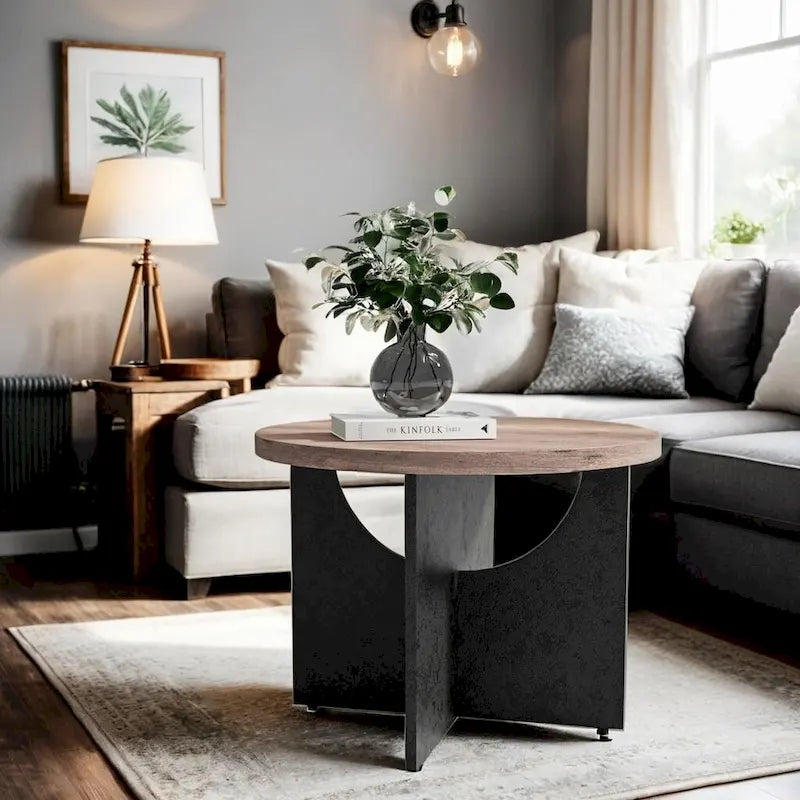 Table basse ronde en bois naturel avec pieds croisés – 2 tailles