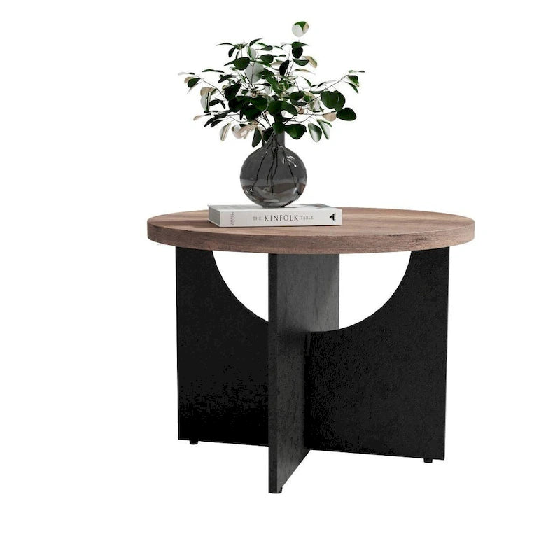 Table basse ronde en bois naturel avec pieds croisés – 2 tailles