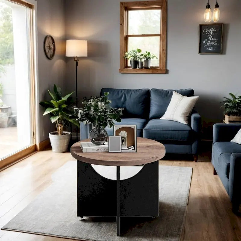 Table basse ronde en bois naturel avec pieds croisés – 2 tailles