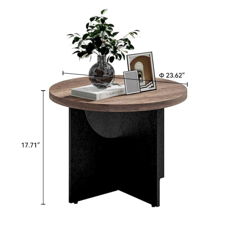 Table basse ronde en bois naturel avec pieds croisés – 2 tailles