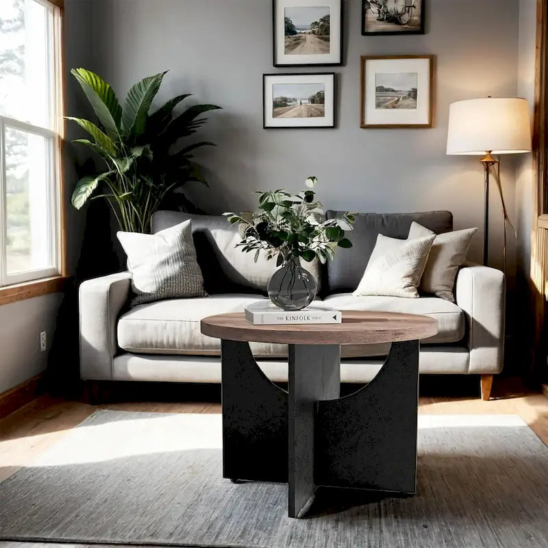 Table basse ronde en bois naturel avec pieds croisés – 2 tailles