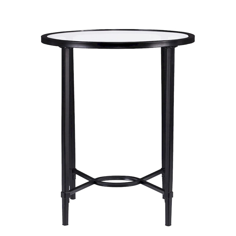 Table d'appoint ovale en verre trempé noir et transparent avec base en fer – Simple