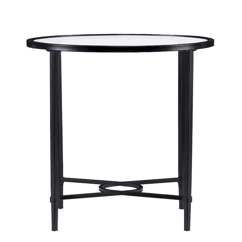 Table d'appoint ovale en verre trempé noir et transparent avec base en fer – Simple