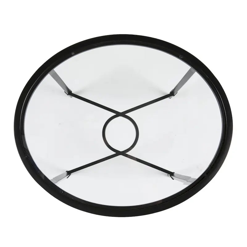 Table d'appoint ovale en verre trempé noir et transparent avec base en fer – Simple