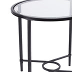 Table d'appoint ovale en verre trempé noir et transparent avec base en fer – Simple