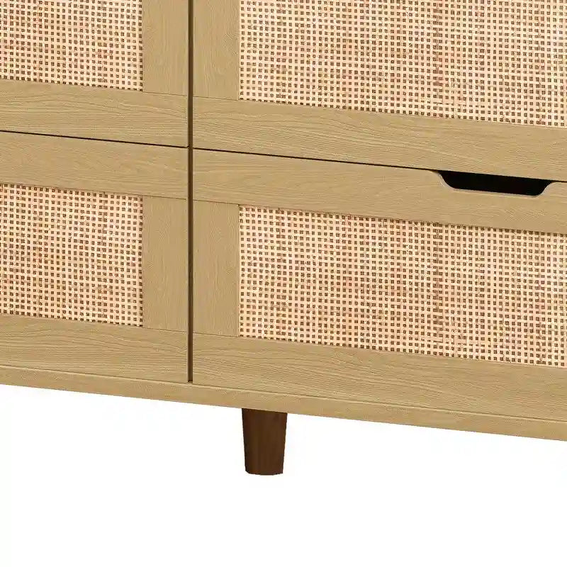 Buffet 6 tiroirs en rotin avec lumières LED et prise de courant – Blanc / Noir / Chêne