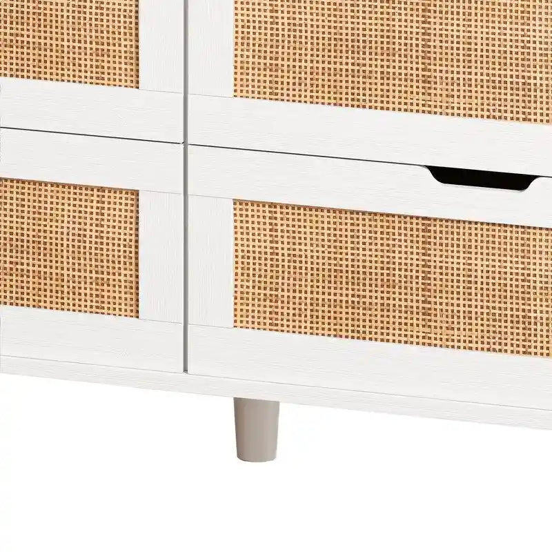 Buffet 6 tiroirs en rotin avec lumières LED et prise de courant – Blanc / Noir / Chêne