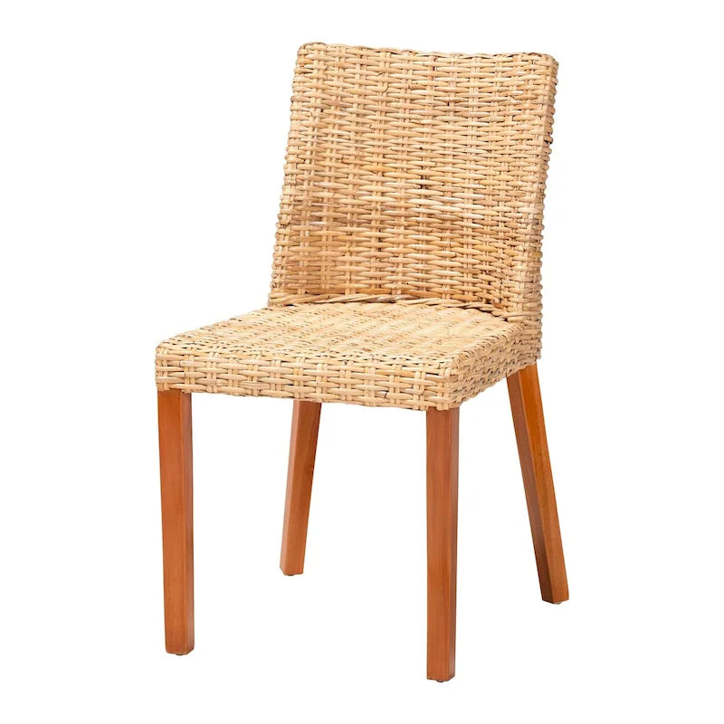 Chaise de salle à manger à oreilles en rotin Kubu miel et bois d'acajou – 1 place