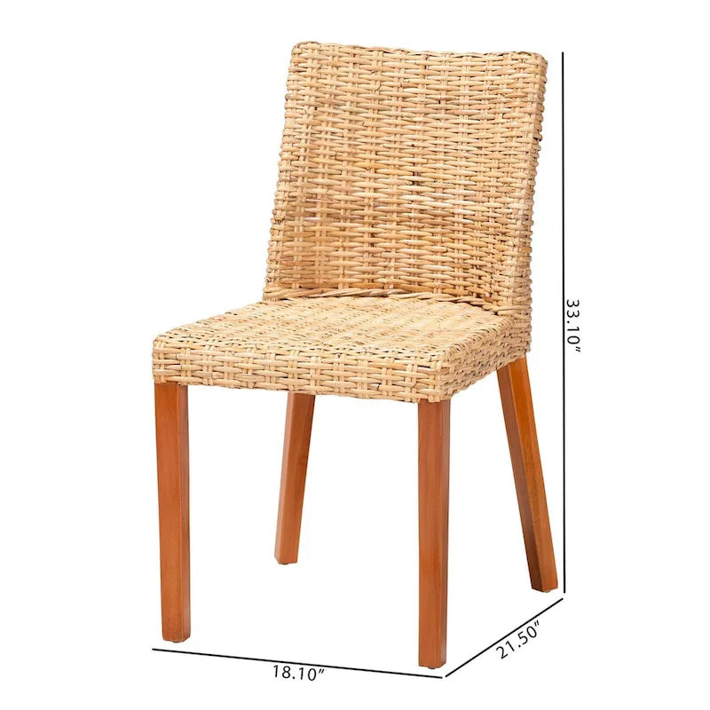 Chaise de salle à manger à oreilles en rotin Kubu miel et bois d'acajou – 1 place