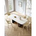 Table à manger rectangulaire en pierre frittée blanche avec double piètement piédestal noir – 6 personnes
