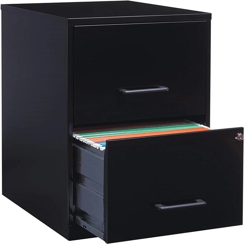 Classeur vertical 2 tiroirs en acier noir/blanc avec serrure – Simple