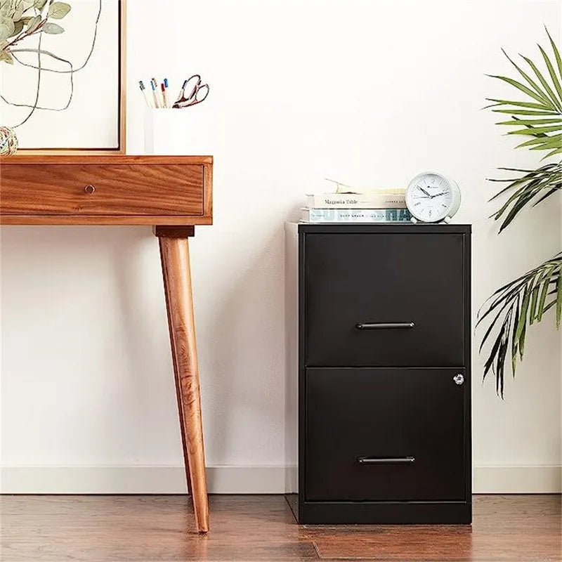 Classeur vertical 2 tiroirs en acier noir/blanc avec serrure – Simple