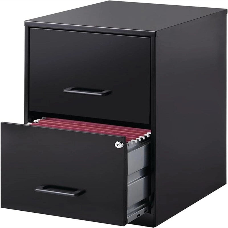 Classeur vertical 2 tiroirs en acier noir/blanc avec serrure – Simple