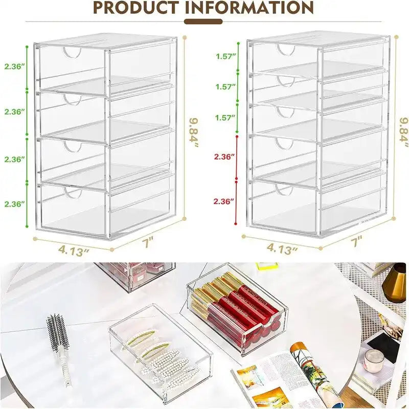 Organiseur de bureau en acrylique poli transparent à 13 tiroirs – Lot de 3, Unité