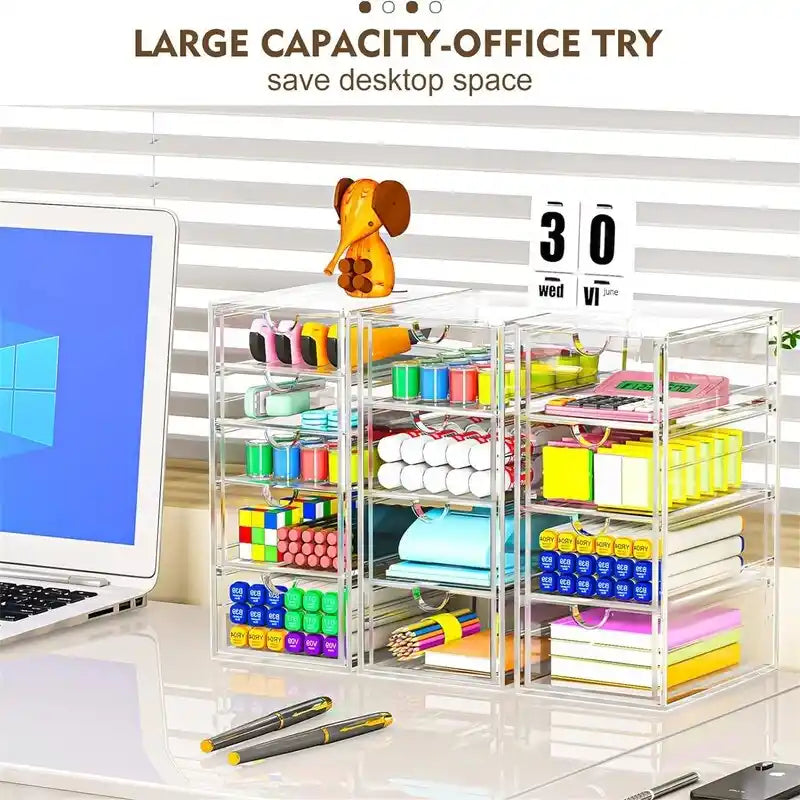 Organiseur de bureau en acrylique poli transparent à 13 tiroirs – Lot de 3, Unité