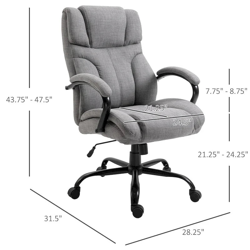 Fauteuil de bureau ergonomique grand et large en tissu effet lin gris avec siège large et fonction d'inclinaison – 1 personne