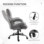 Fauteuil de bureau ergonomique grand et large en tissu effet lin gris avec siège large et fonction d'inclinaison – 1 personne