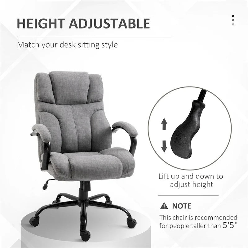 Fauteuil de bureau ergonomique grand et large en tissu effet lin gris avec siège large et fonction d'inclinaison – 1 personne